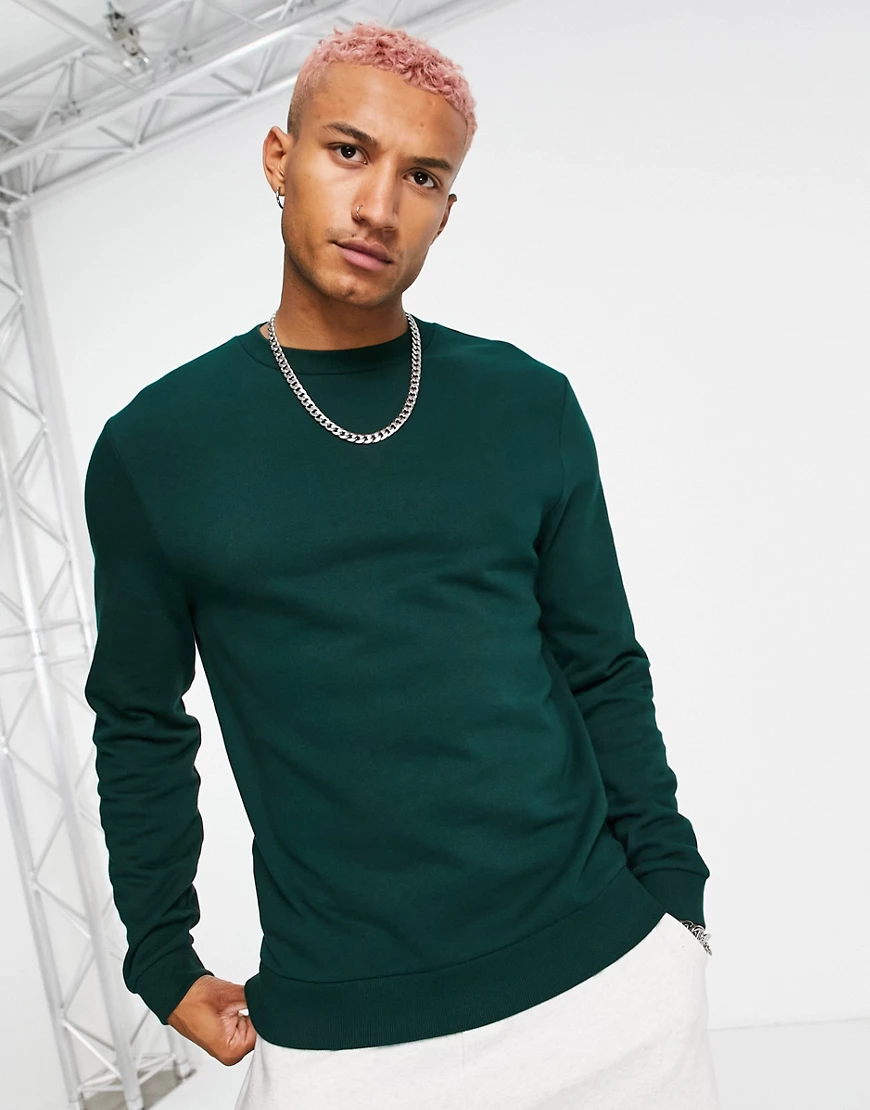 ASOS DESIGN – Dunkelgrünes Sweatshirt aus Bio-Baumwolle günstig online kaufen