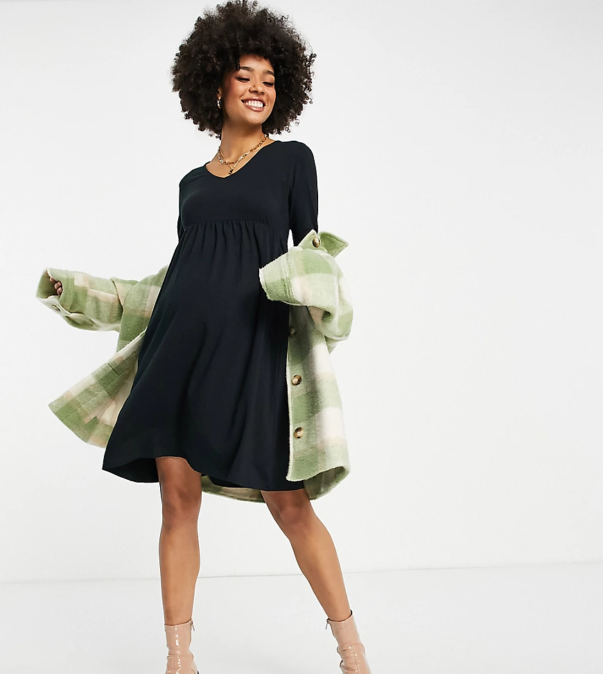 Mamalicious – Umstandsmode – Jersey-Minikleid aus Bio-Baumwolle in Schwarz günstig online kaufen