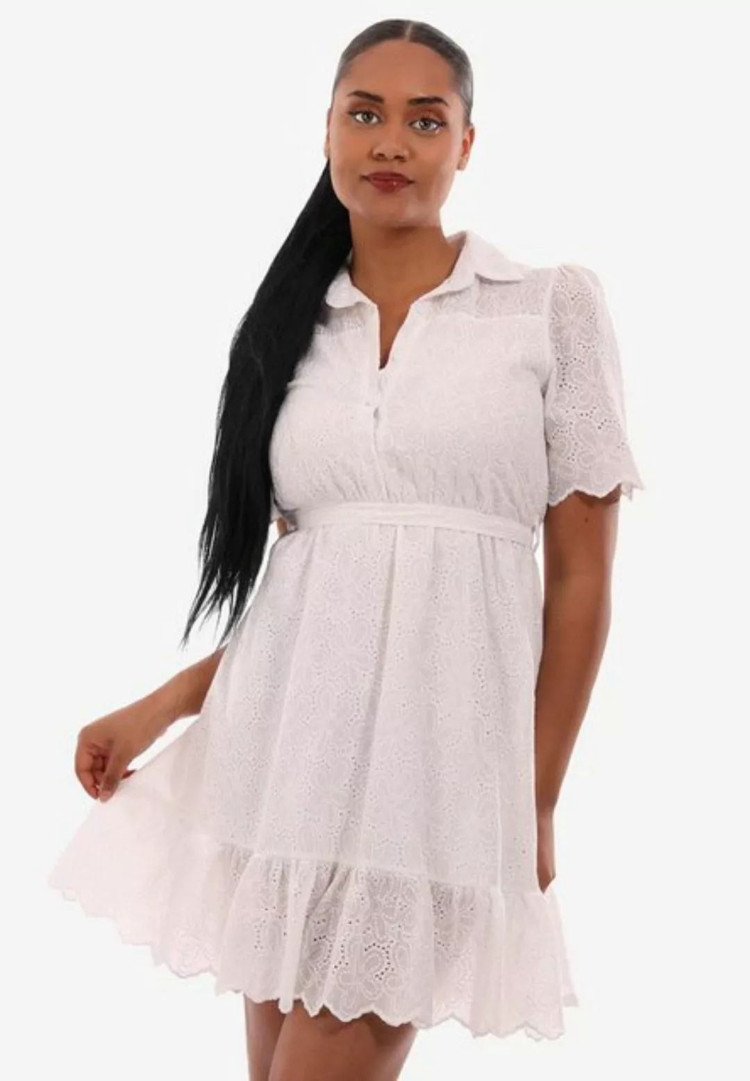 YC Fashion & Style Minikleid Minikleid aus Spitze mit Taillengürtel und Vol günstig online kaufen