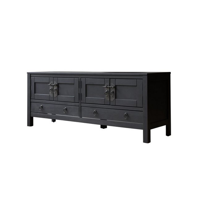 Tikamoon TV-Schrank Thaki Black TV-Schrank aus massiver Kiefer 140 cm günstig online kaufen