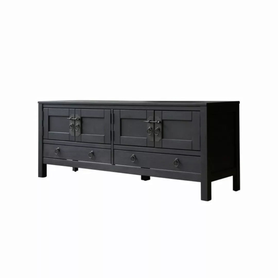 Tikamoon TV-Schrank Thaki Black TV-Schrank aus massiver Kiefer 140 cm günstig online kaufen