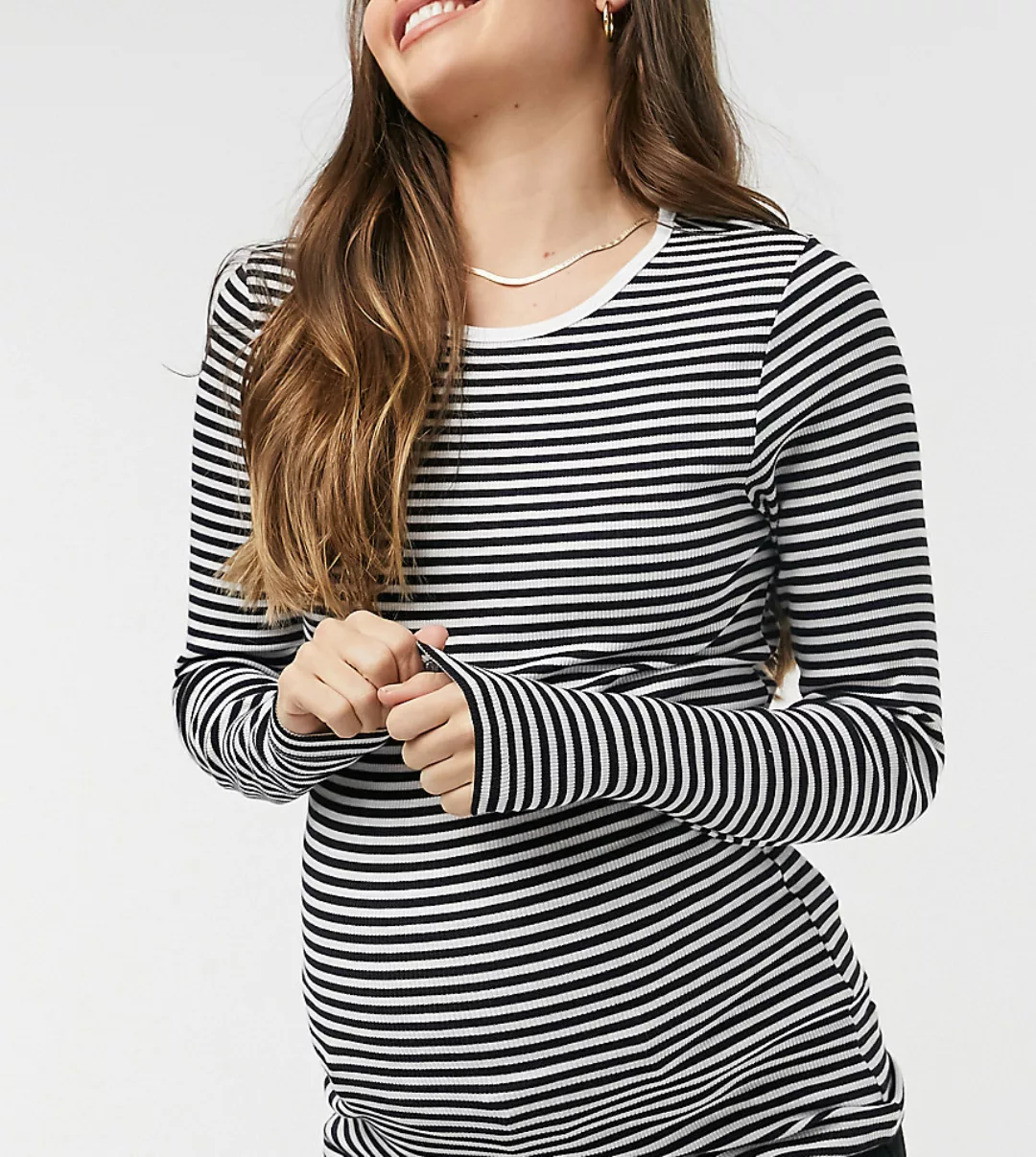 Pieces Maternity – Langärmliges Shirt in Schwarz und Weiß gestreift-Mehrfar günstig online kaufen