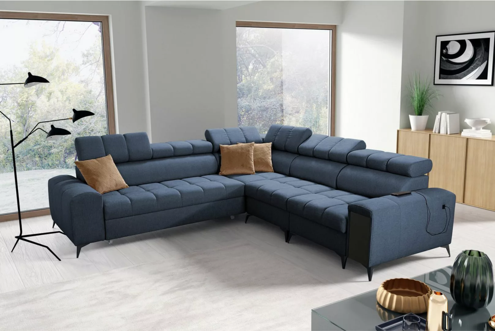 Kaiser Möbel Ottomane Designer-Ecksofa mit Schlaffunktion und Bar GRECO III günstig online kaufen