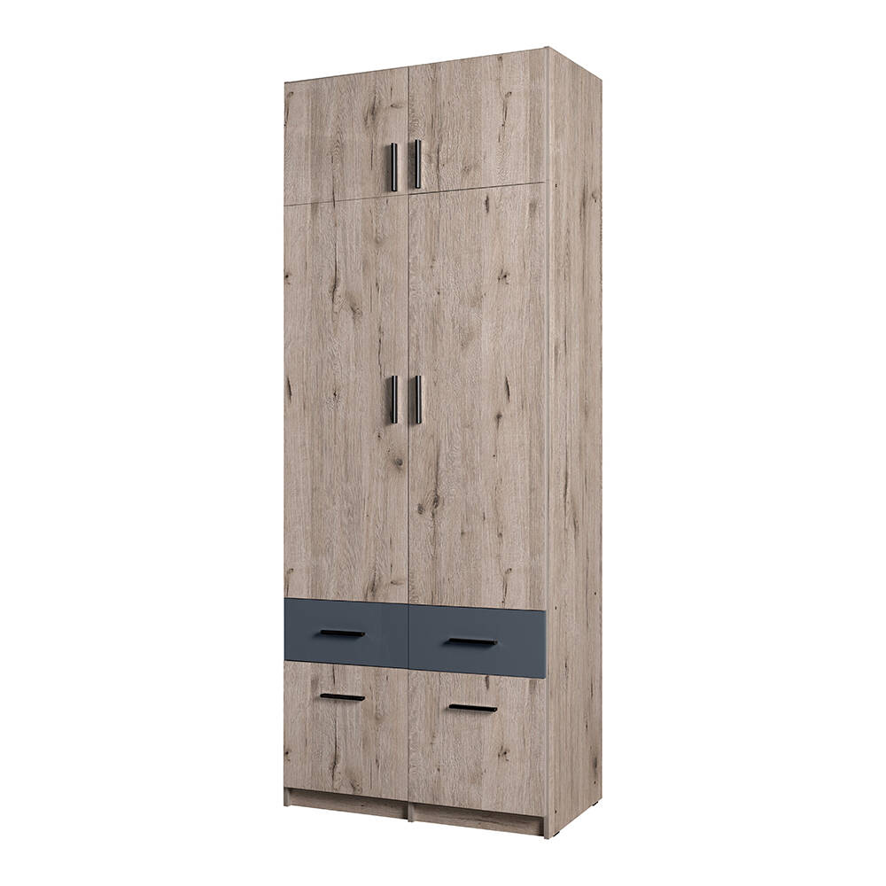 Kleiderschrank 2-türig mit Aufsatzschrank, 92cm breit, Eiche mit graphit, S günstig online kaufen