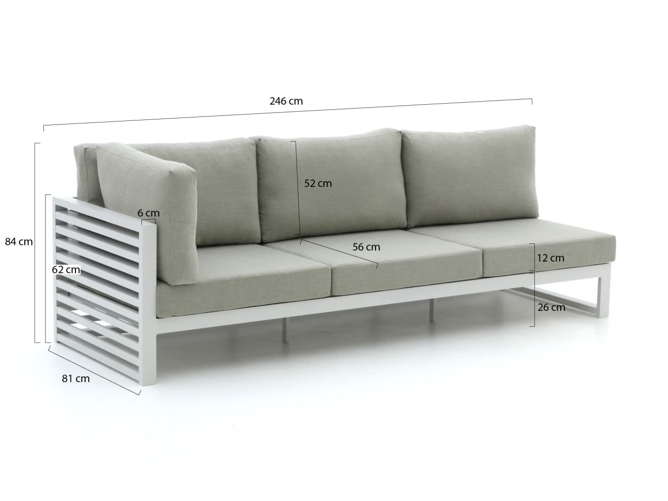 Bellagio Cadora Gartensofa 3-Sitzer rechter Arm 246 cm günstig online kaufen