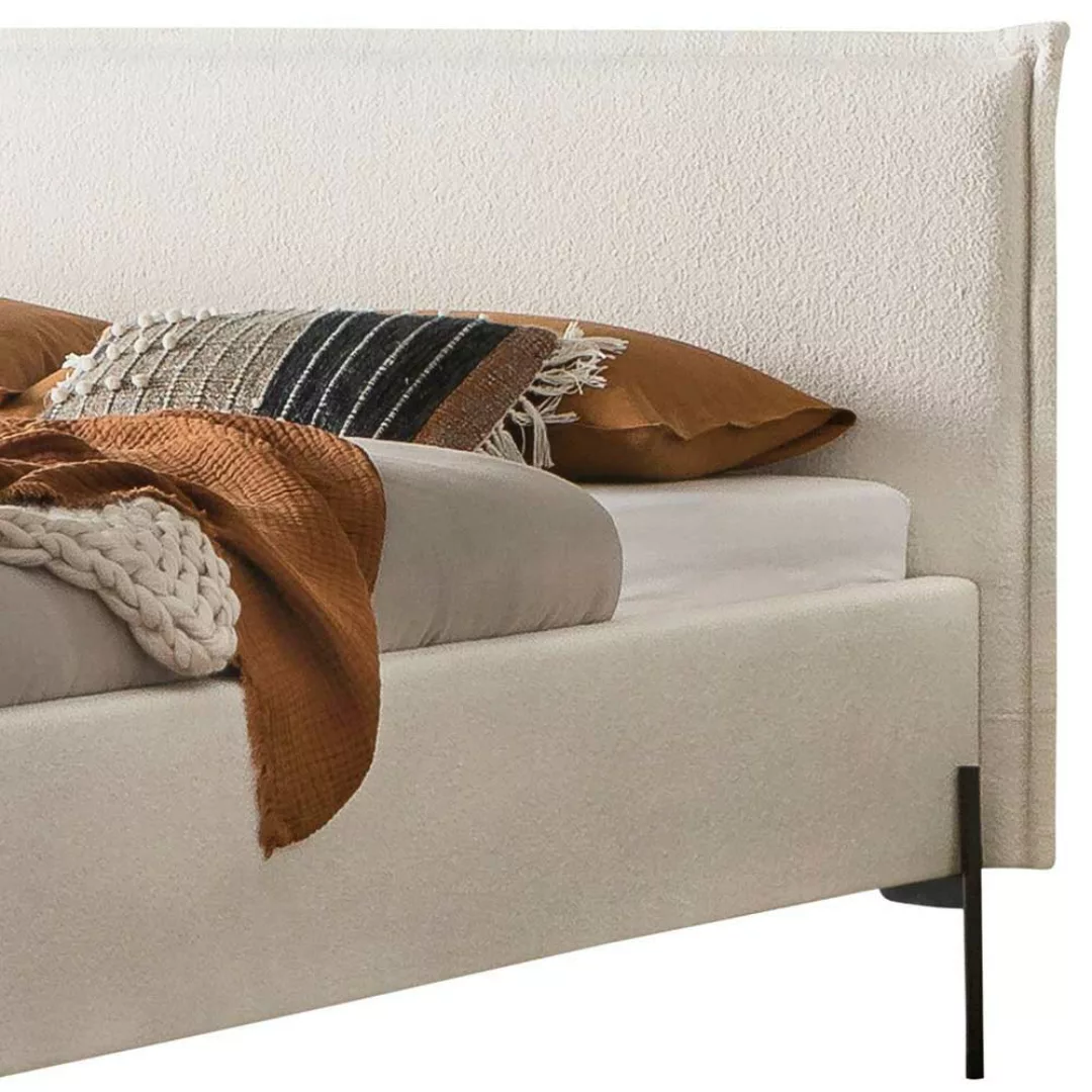 Doppel Bett Polster Cremeweiß mit Vierfußgestell aus Metall 212 cm tief günstig online kaufen