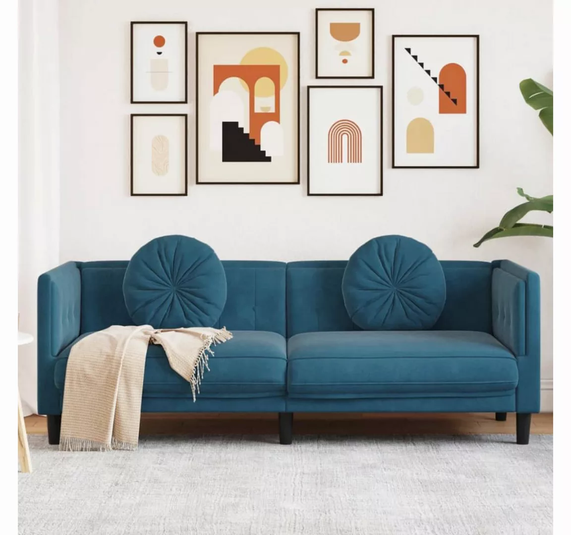 vidaXL Sofa Sofa mit Kissen 3-Sitzer Blau Samt günstig online kaufen