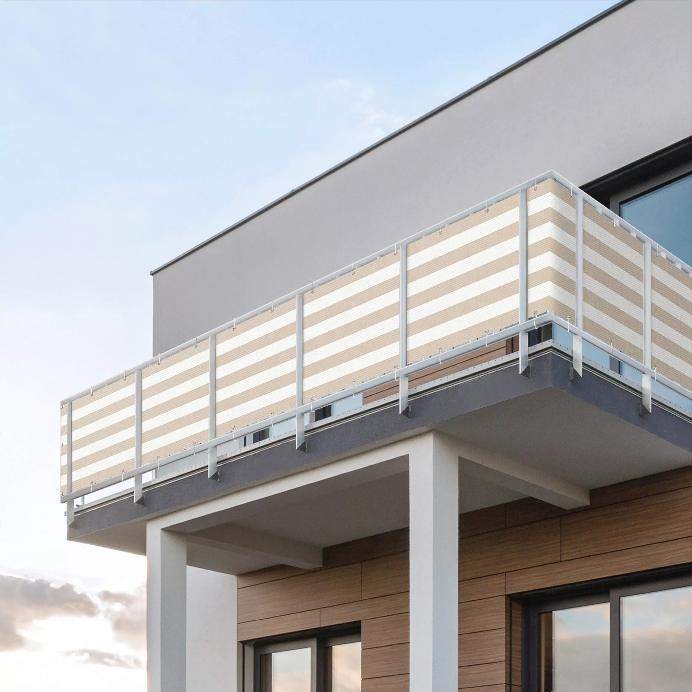 Balkon Sichtschutz Querstreifen in Macchiato günstig online kaufen