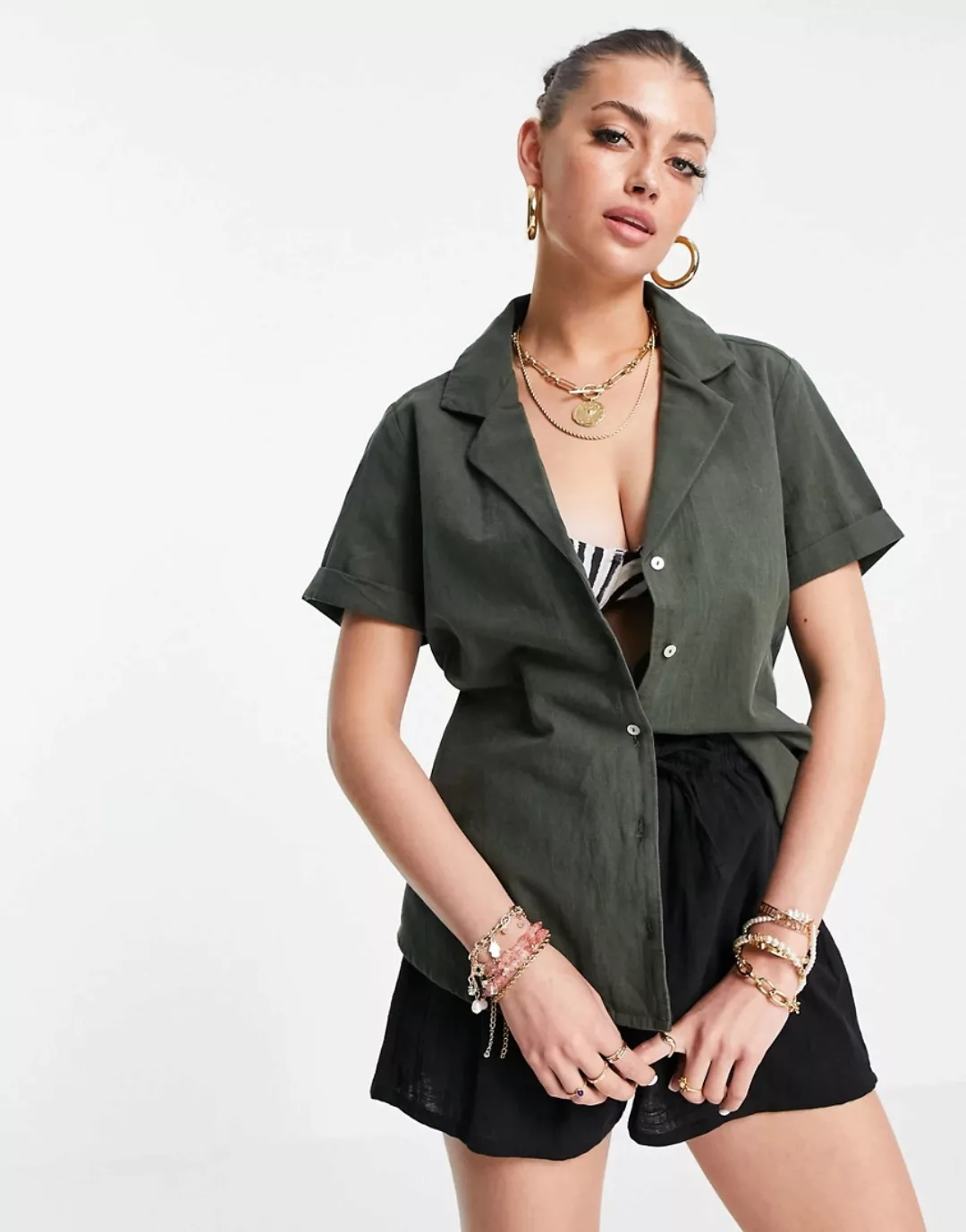 Rhythm – Classics – Strandhemd in Khaki, Kombiteil-Grün günstig online kaufen