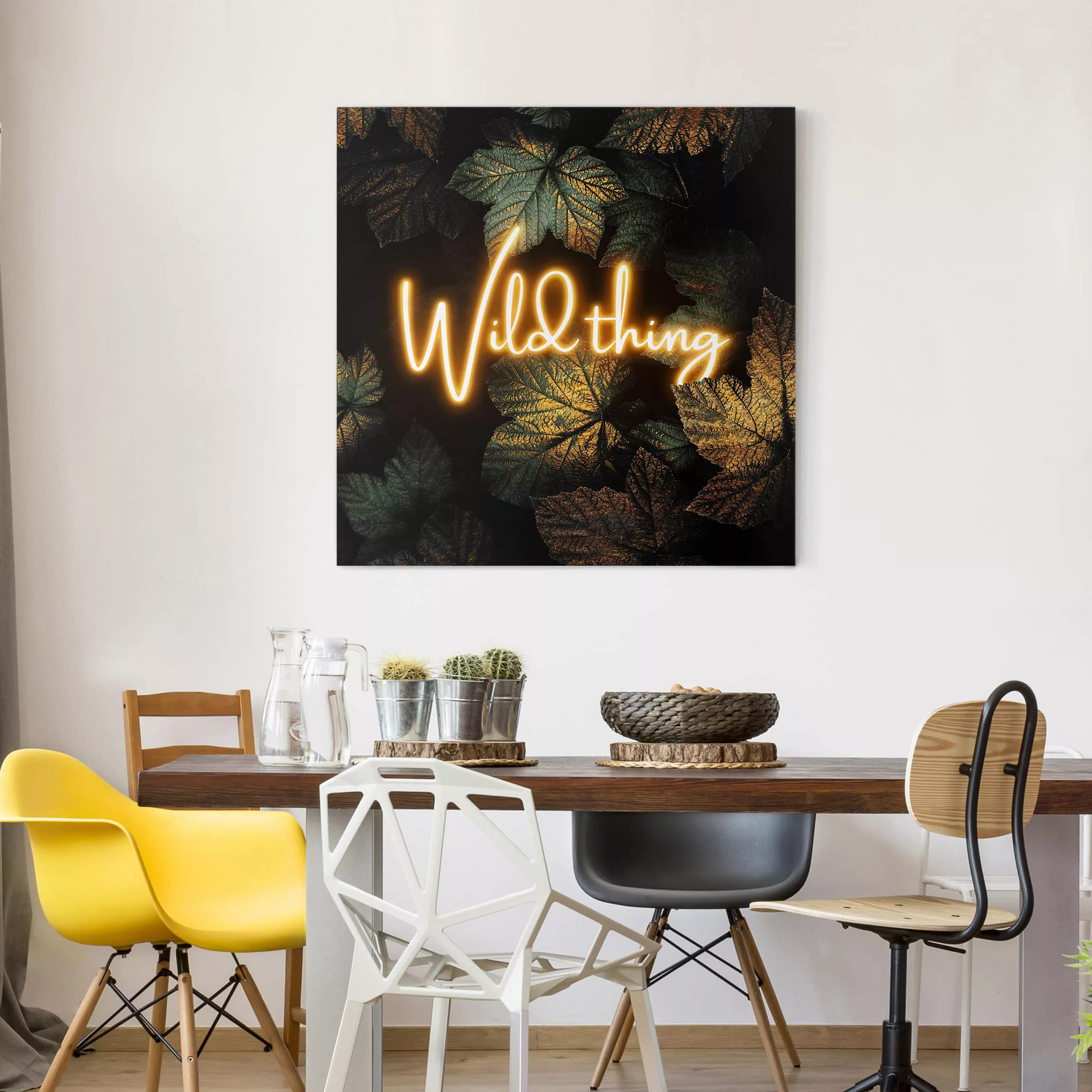 Leinwandbild Abstrakt - Quadrat Wild Thing goldene Blätter günstig online kaufen