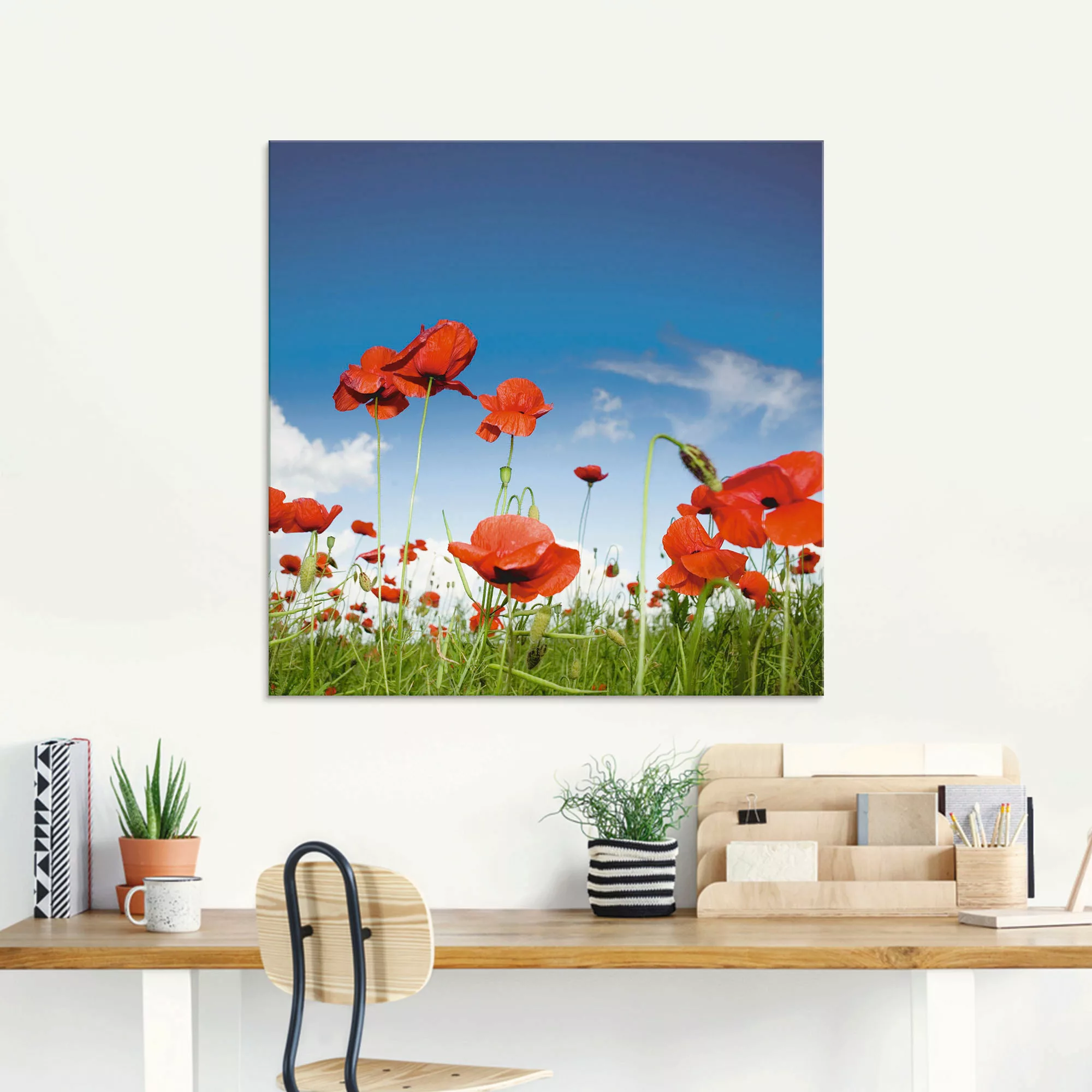 Artland Glasbild "Feld mit Mohnblumen unter Himmel", Blumenwiese, (1 St.), günstig online kaufen