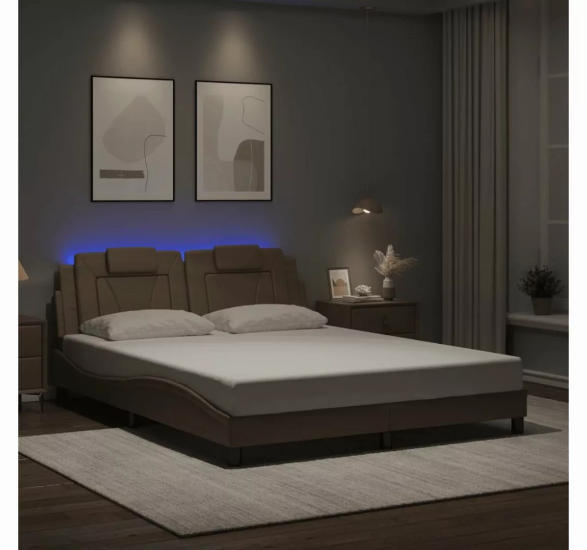 vidaXL Bett, Bettgestell mit LED Cappuccino-Braun 160x200 cm Kunstleder günstig online kaufen