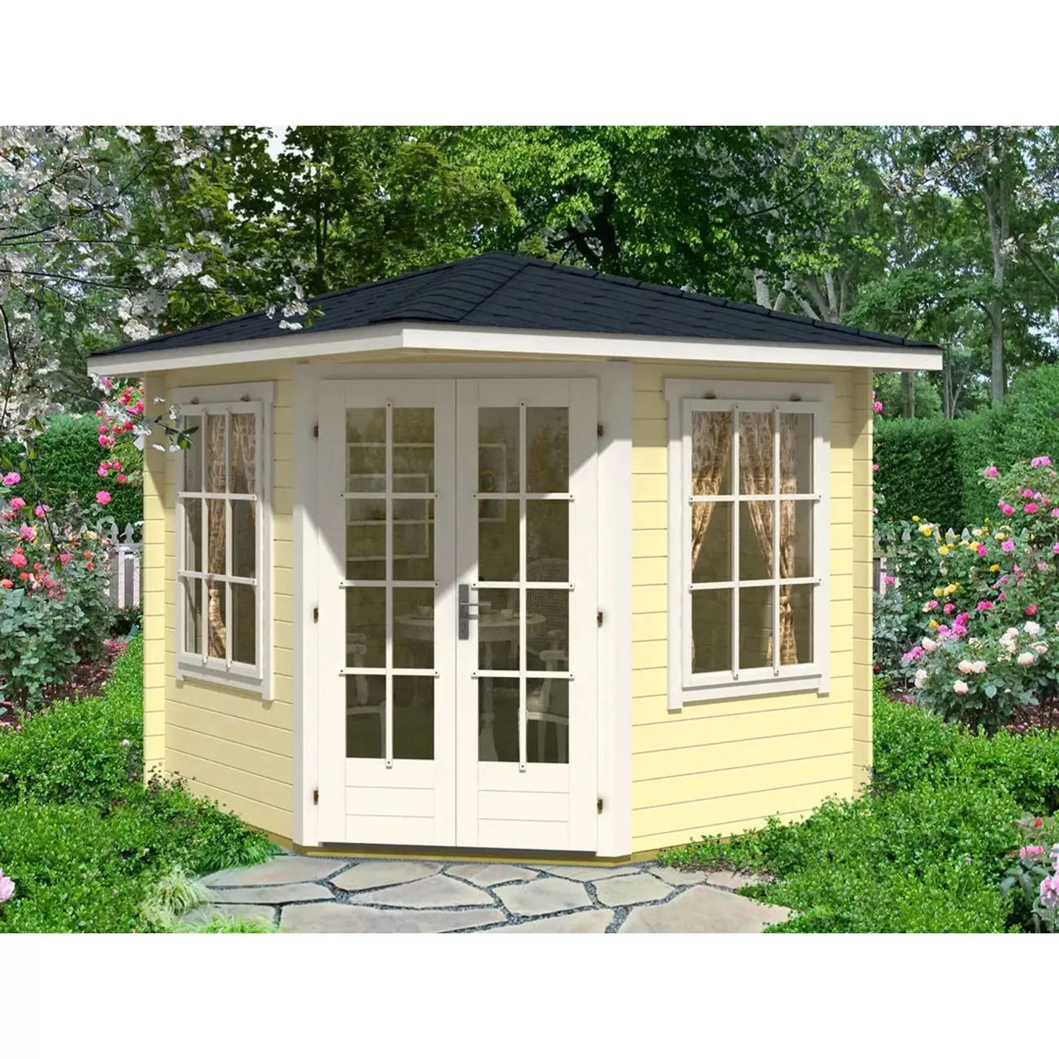 Alpholz Holz-Gartenhaus Sunny C Spitzdach Unbehandelt 920 cm x 270 cm günstig online kaufen