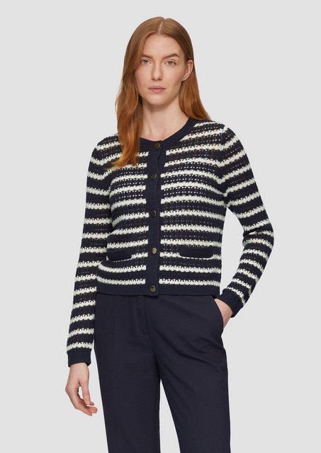 s.Oliver BLACK LABEL Strickjacke Geringelte Lochstrickjacke mit Knöpfen günstig online kaufen