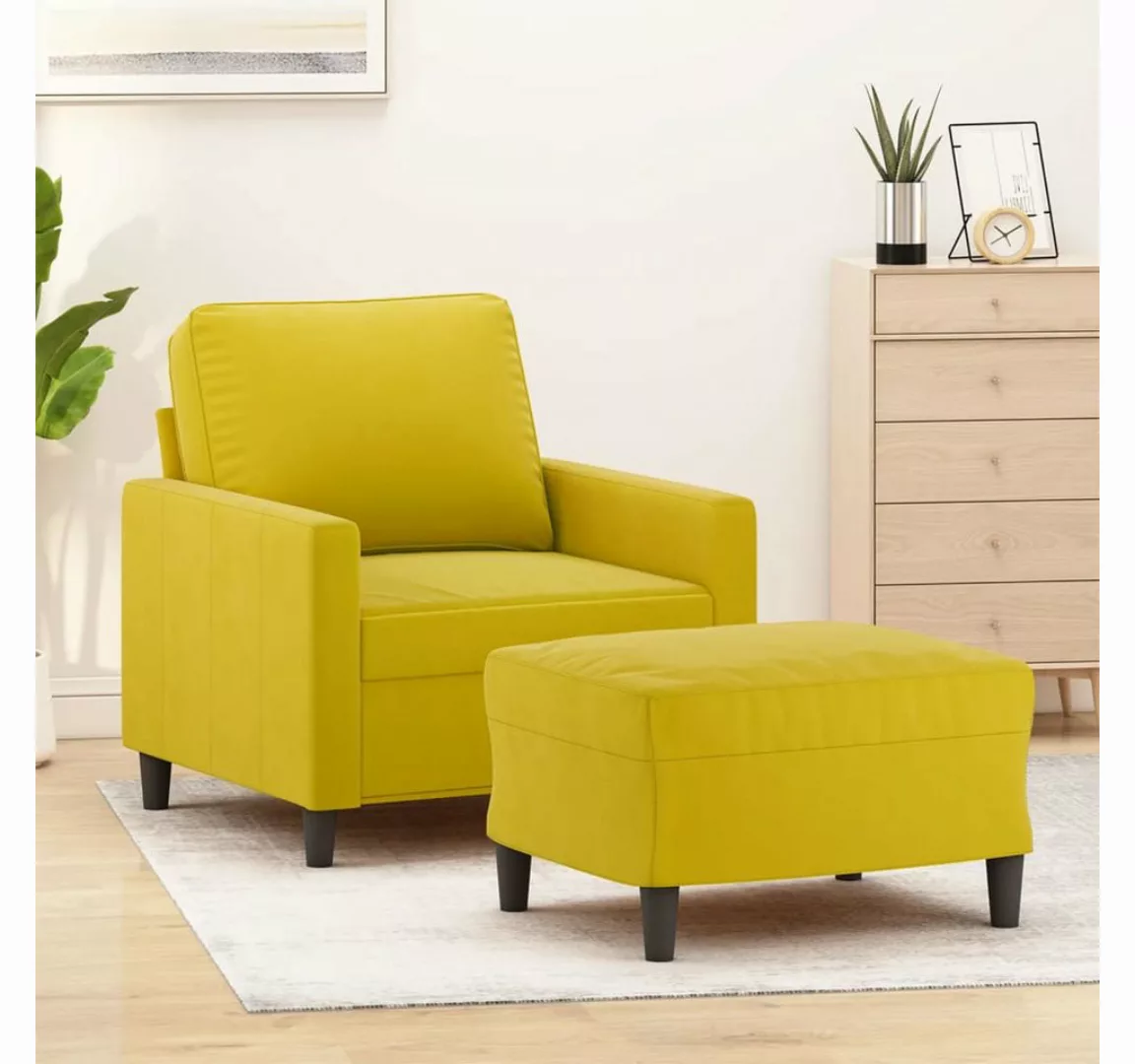 vidaXL Sofa Sessel mit Hocker Samt, Gelb günstig online kaufen