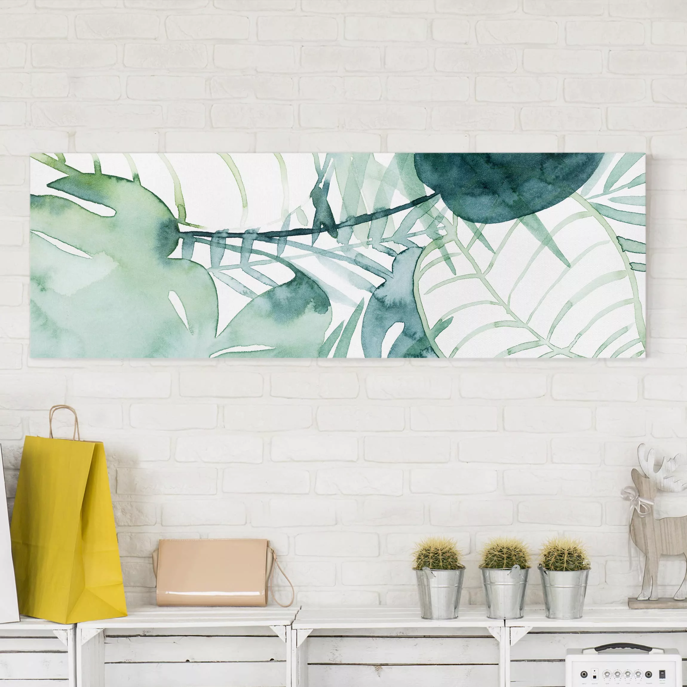 Leinwandbild Botanik - Panorama Palmwedel in Wasserfarbe II günstig online kaufen