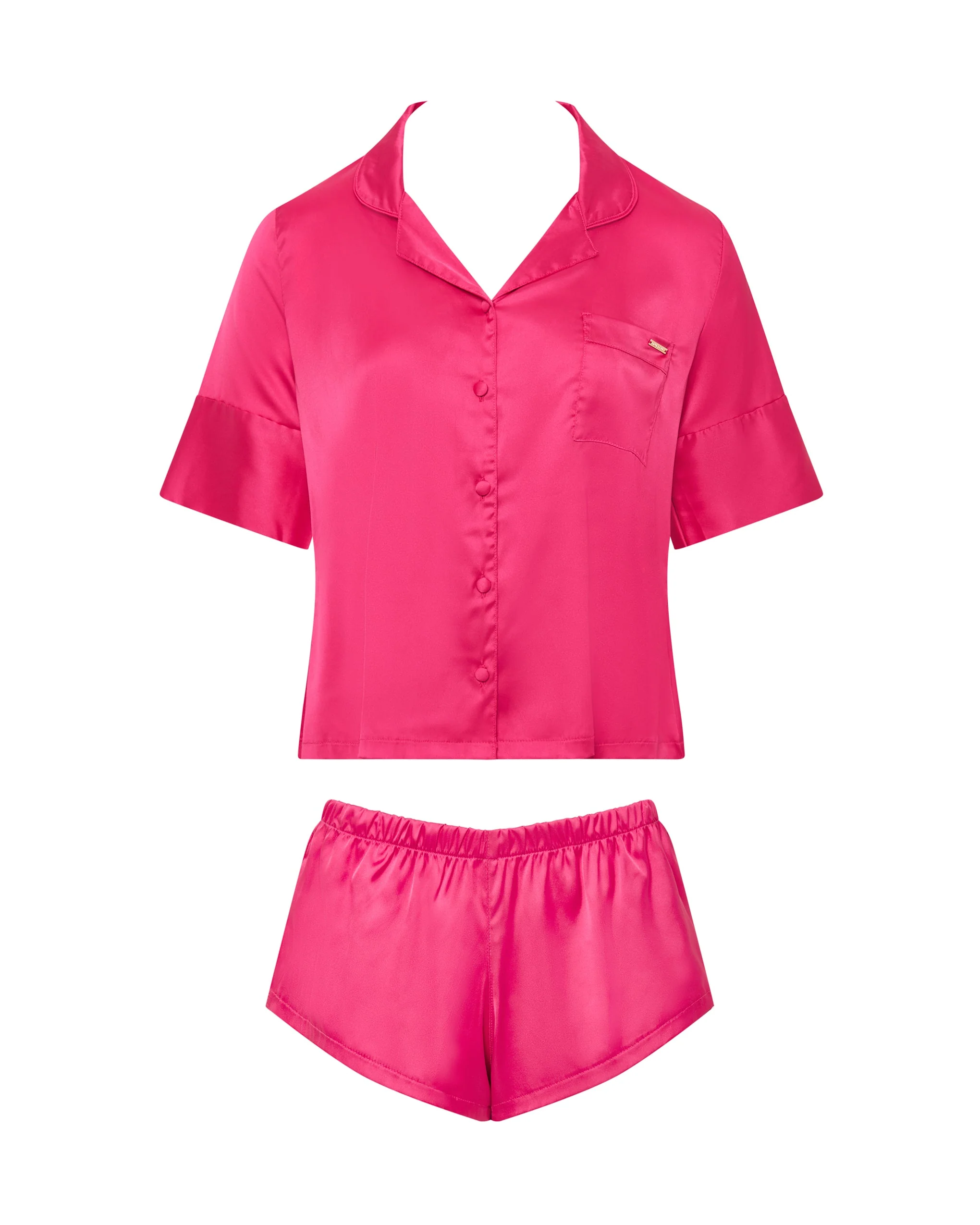 Bluebella Alma luxuriöses kurzes Pyjama Set aus Satin Fuchsia-Rosa günstig online kaufen