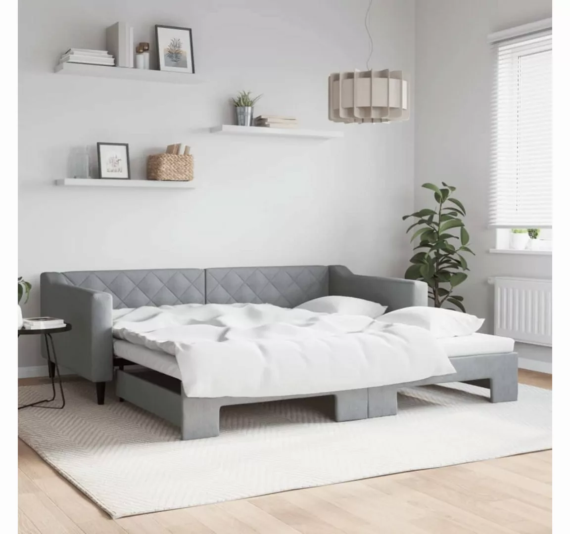 vidaXL Gästebett Gästebett Tagesbett Ausziehbar Hellgrau 100x200 cm Stoff B günstig online kaufen