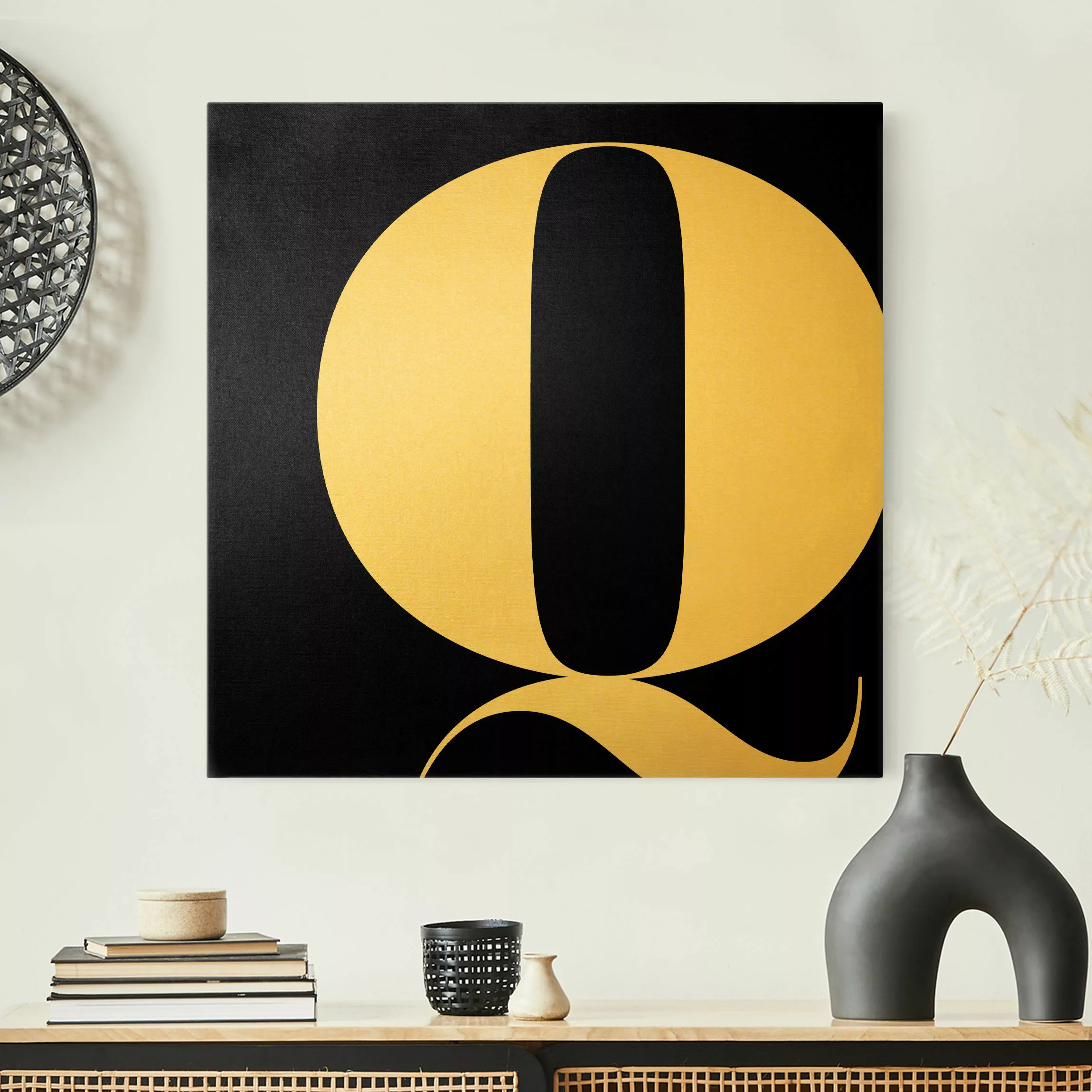 Leinwandbild Gold Antiqua Letter Q Schwarz günstig online kaufen