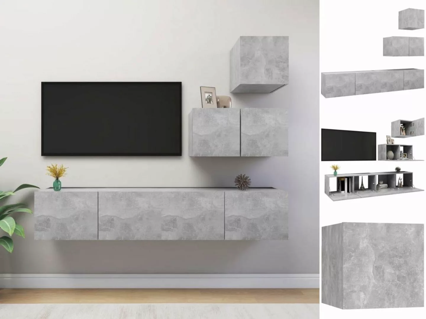 vidaXL Kleiderschrank 4-tlg TV-Schrank-Set Betongrau Spanplatte TV-Konsole günstig online kaufen