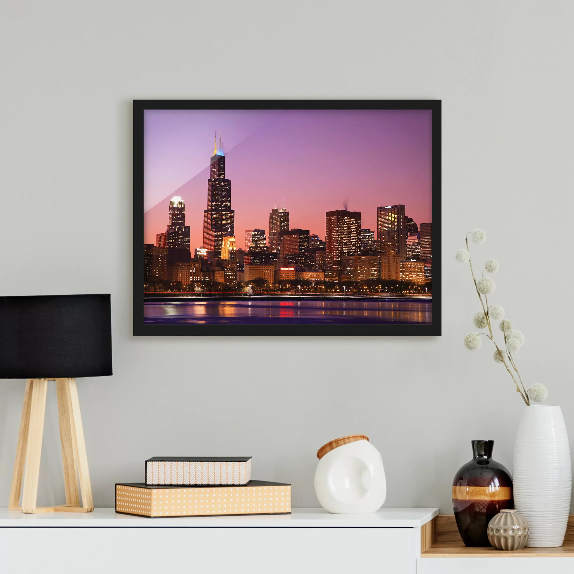 Bild mit Rahmen Architektur & Skyline - Querformat Chicago Skyline günstig online kaufen