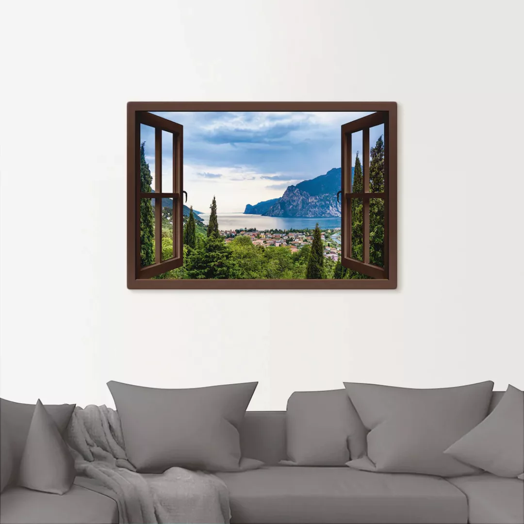 Artland Wandbild "Gardasee durchs braune Fenster", Seebilder, (1 St.), als günstig online kaufen