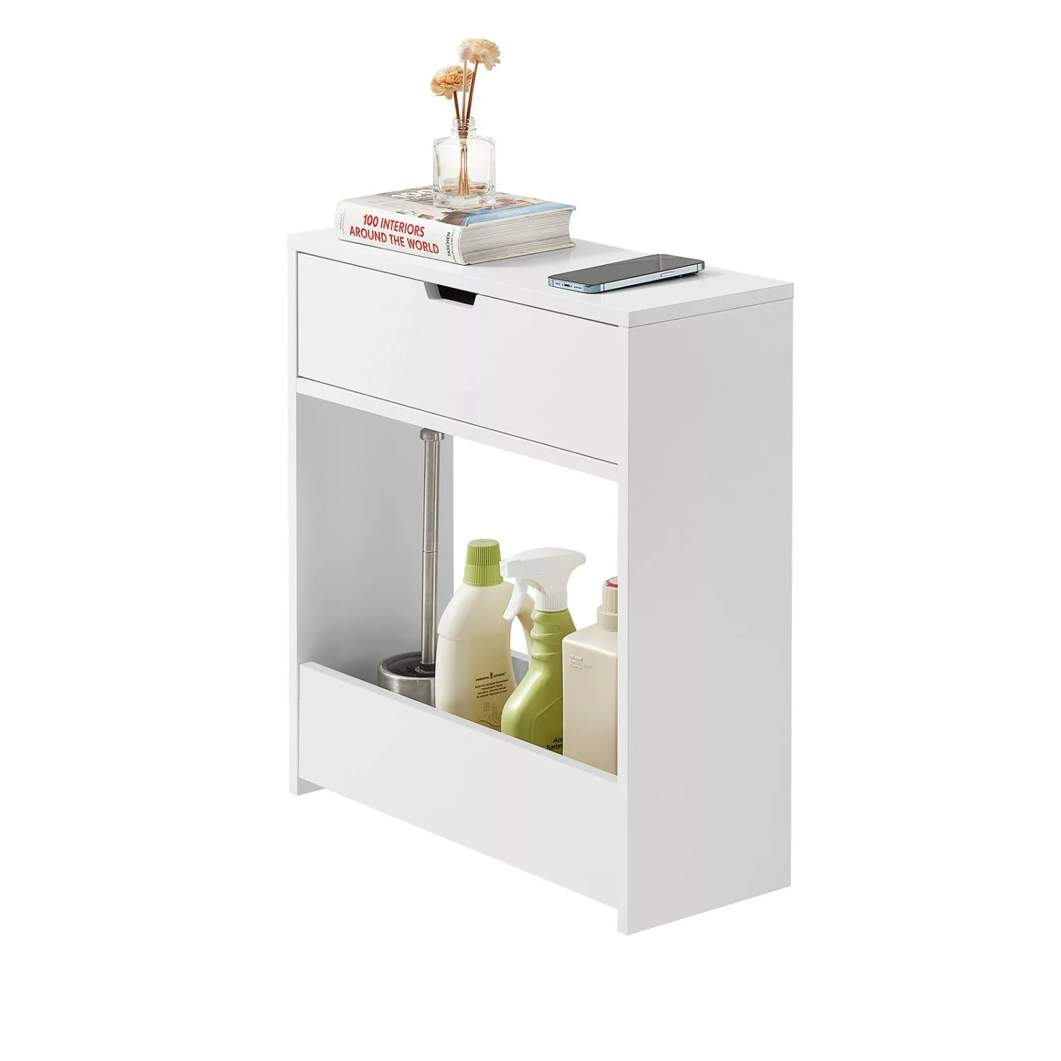 SoBuy Nischenregal mit 1 offener Ablage und 1 Klappe Kommode MDF Weiß BZR48 günstig online kaufen