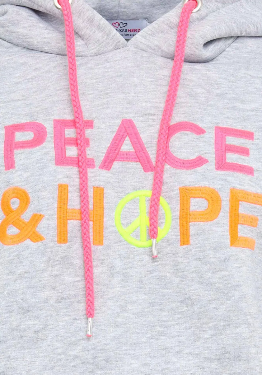 Zwillingsherz Kapuzensweatshirt mit "Peace & Hope"-Stickerei in Neonfarben günstig online kaufen