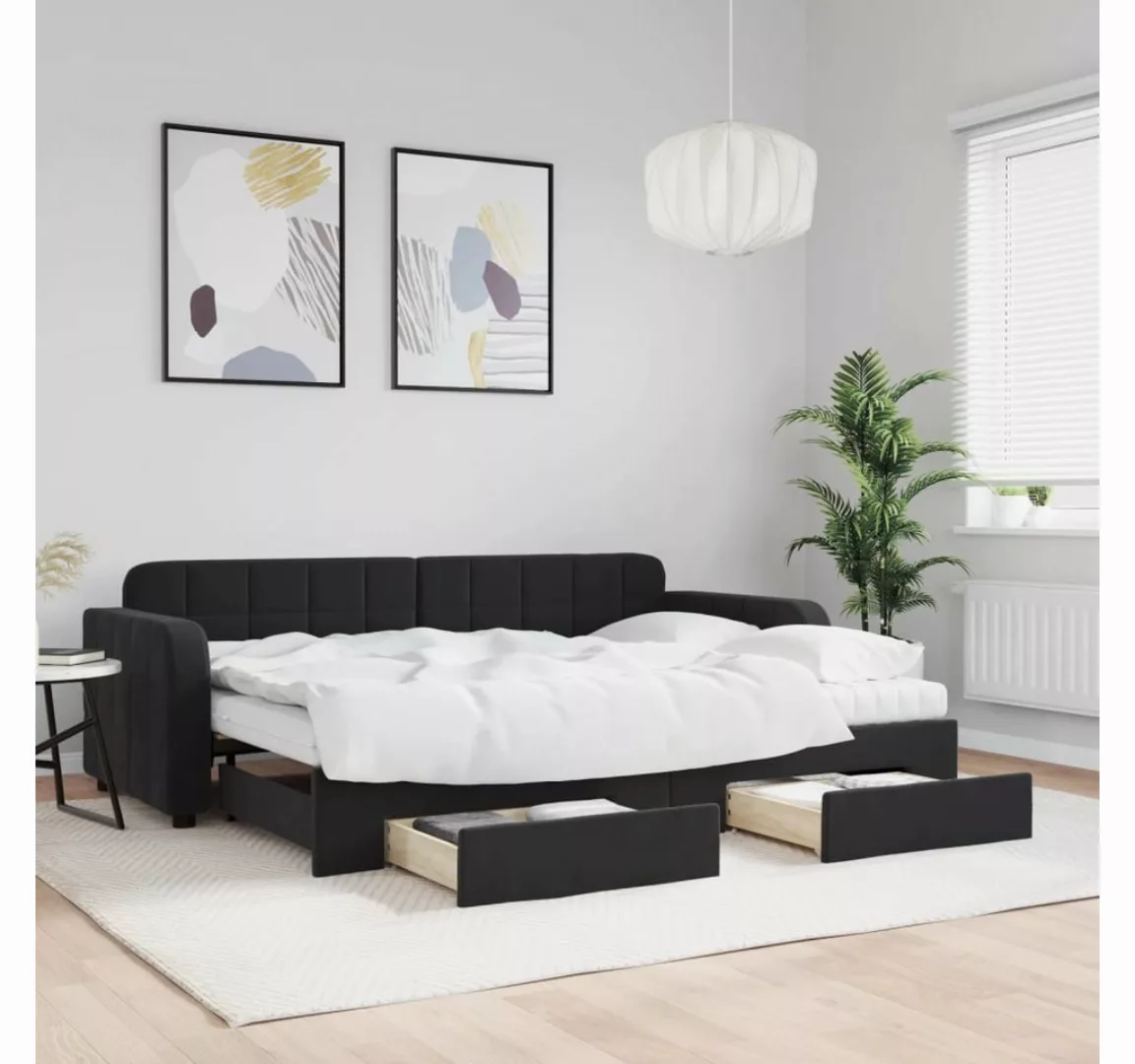 vidaXL Gästebett Gästebett Tagesbett Ausziehbar mit Schubladen Schwarz 80x2 günstig online kaufen