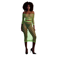 Long Sleeve Crop Top and Long Skirt - One Size - Neon Green günstig online kaufen