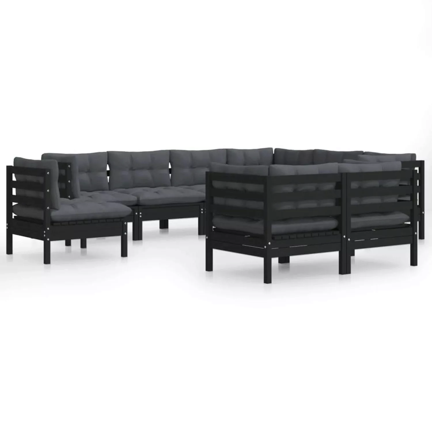 vidaXL 9-tlg Garten-Lounge-Set mit Kissen Schwarz Kiefer Massivholz Modell günstig online kaufen