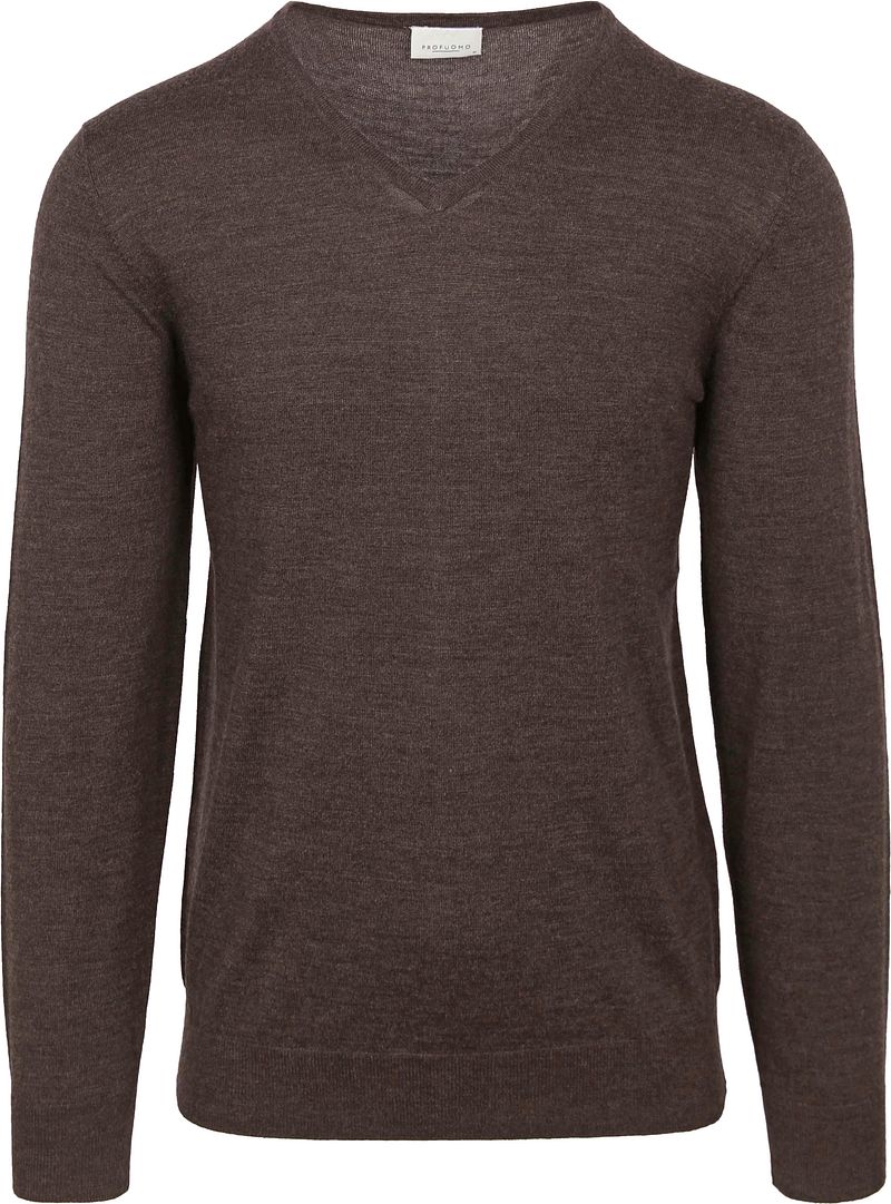 Profuomo Pullover V-Neck Merinowolle Dunkelbraun - Größe L günstig online kaufen