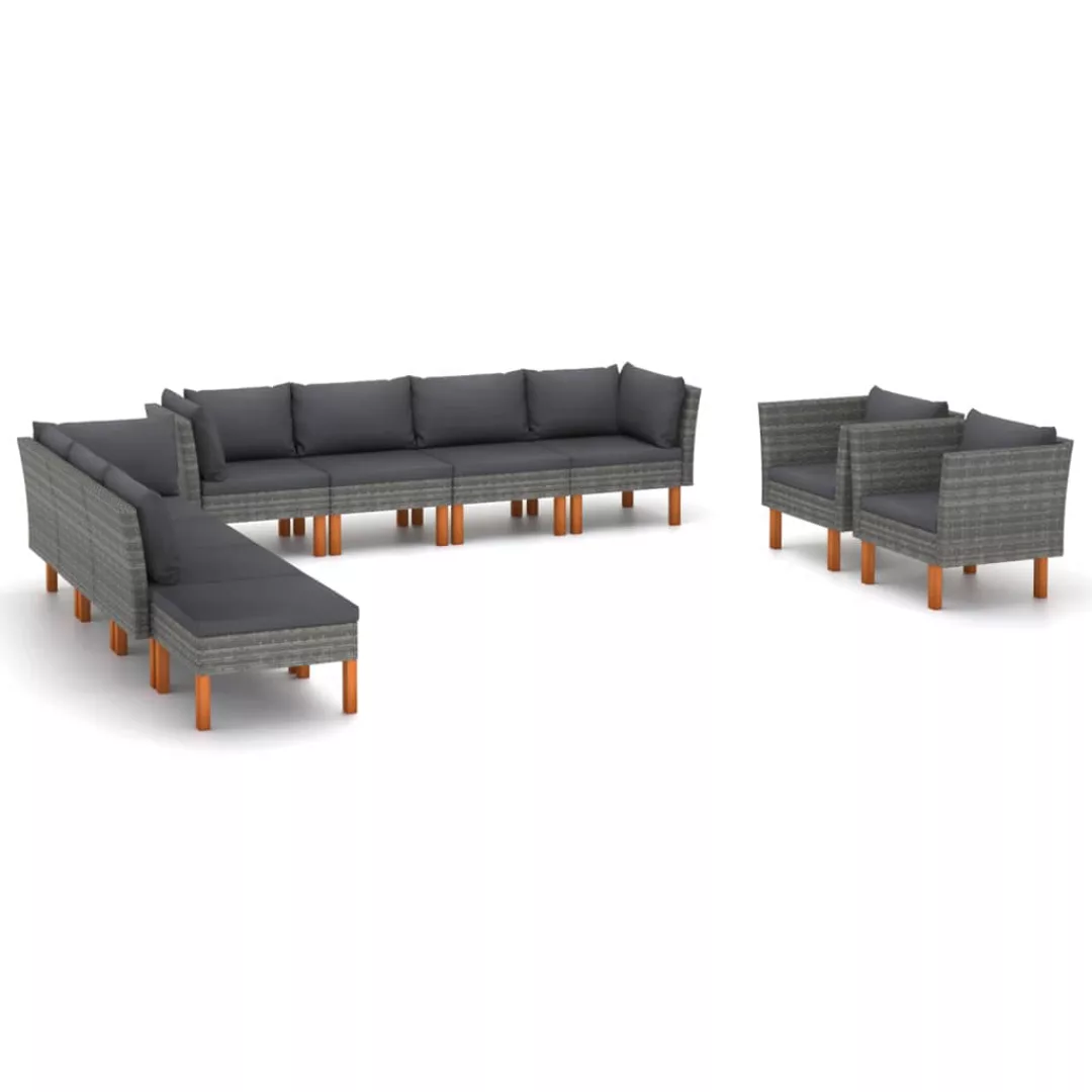 10-tlg. Garten-lounge-set Poly Rattan Und Eukalyptusholz Grau günstig online kaufen