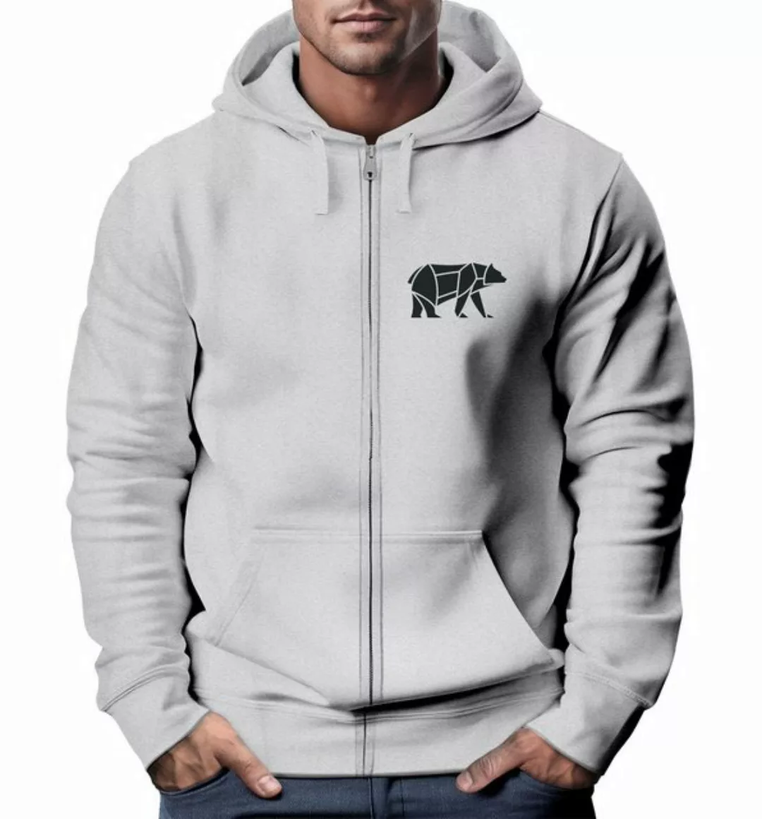 Neverless Sweatjacke Zip-Hoodie Sweatjacke mit Kapuze Wandern Bär Line-Art günstig online kaufen