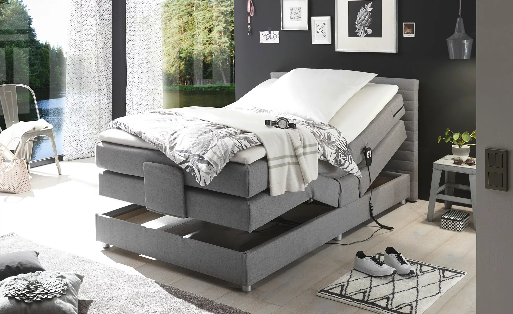 Boxspring-Motorbett  Carmen - grau - 120 cm - 90 cm - 208 cm - Sconto günstig online kaufen