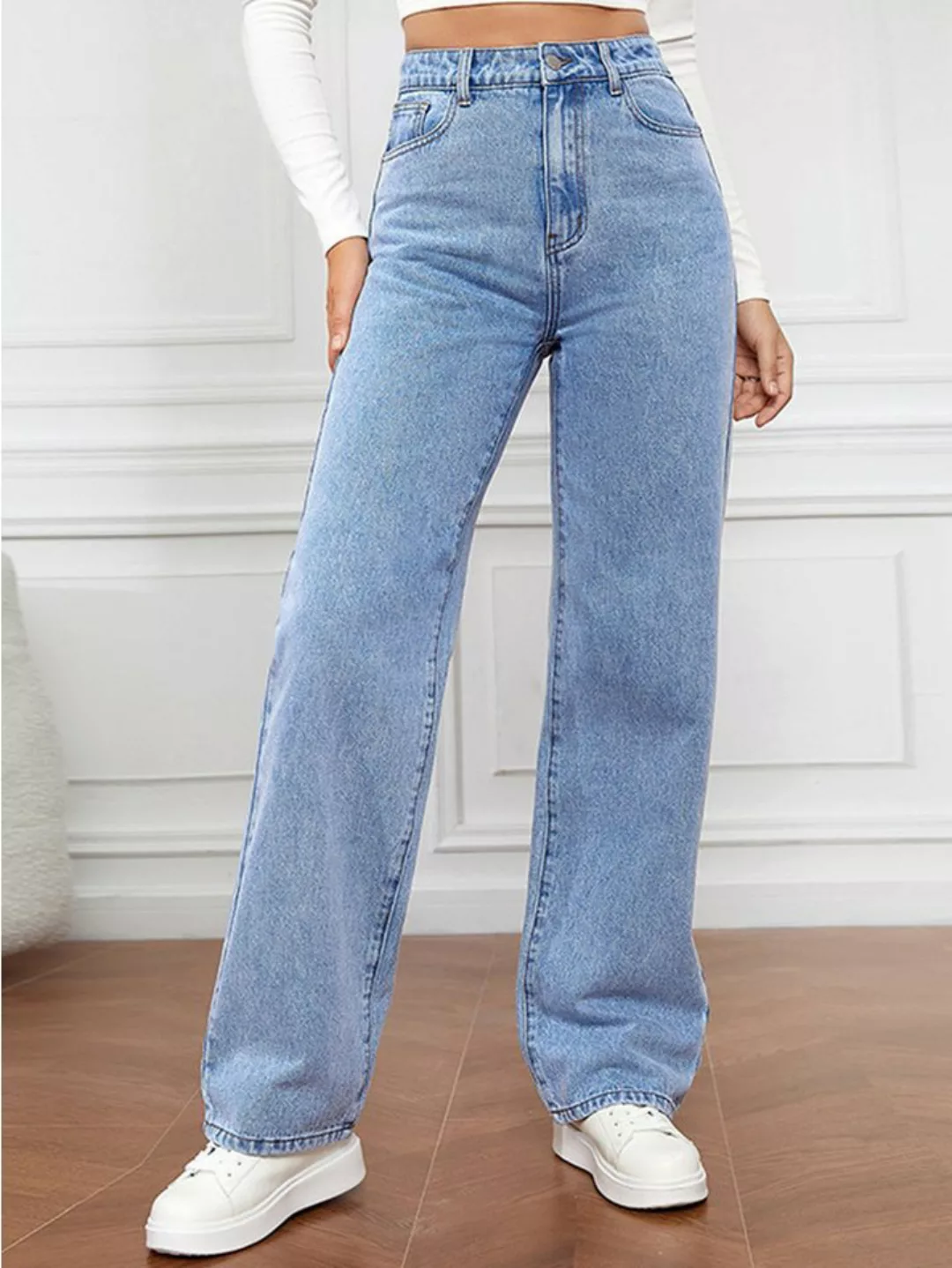 ZWY Gerade Jeans Straight-Jeans Damen Hoher Taille Jeanshosen, Workerjeans günstig online kaufen