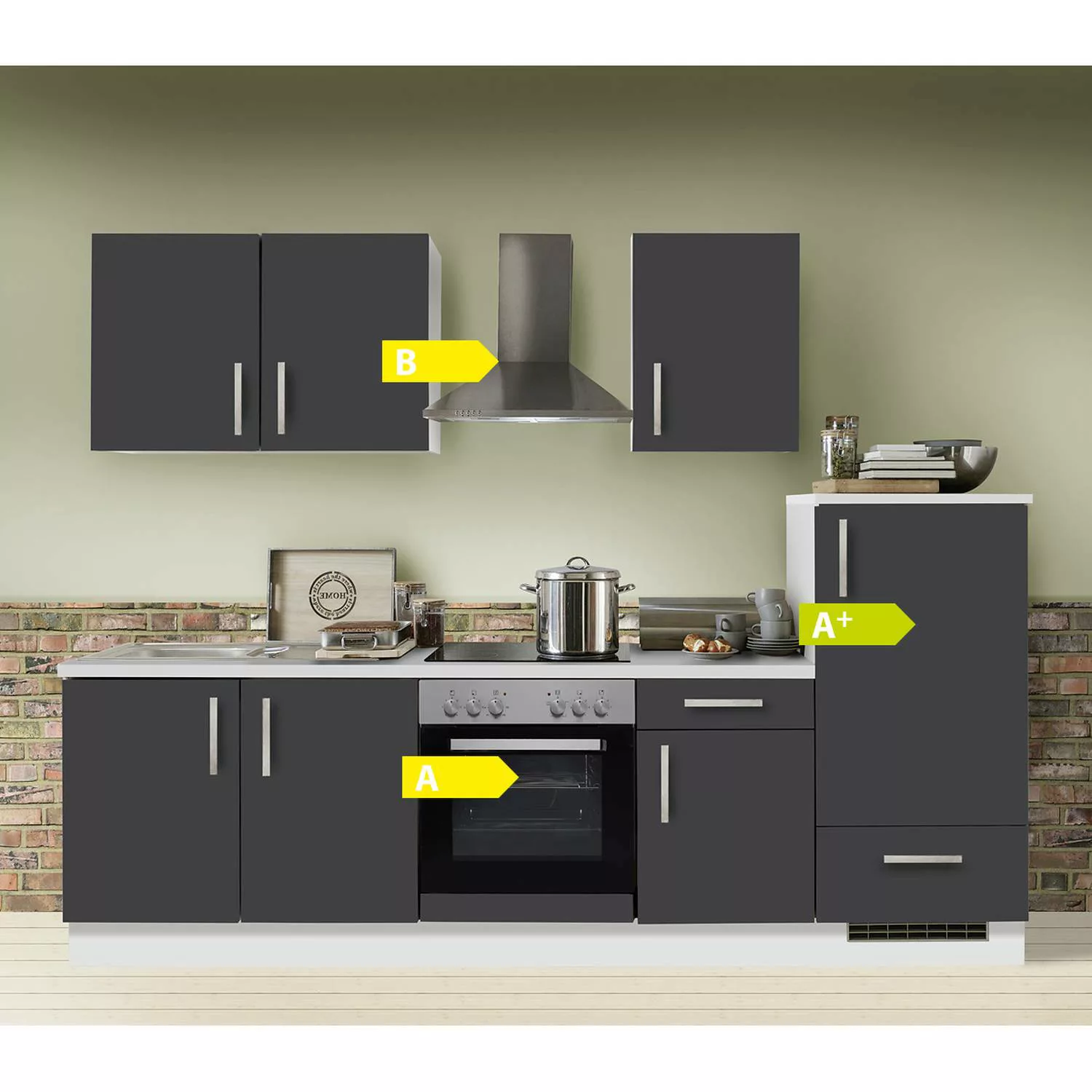 Küchenzeile Premium Schiefer grau inklusive E-Geräte, MANCHESTER-87, Breite günstig online kaufen