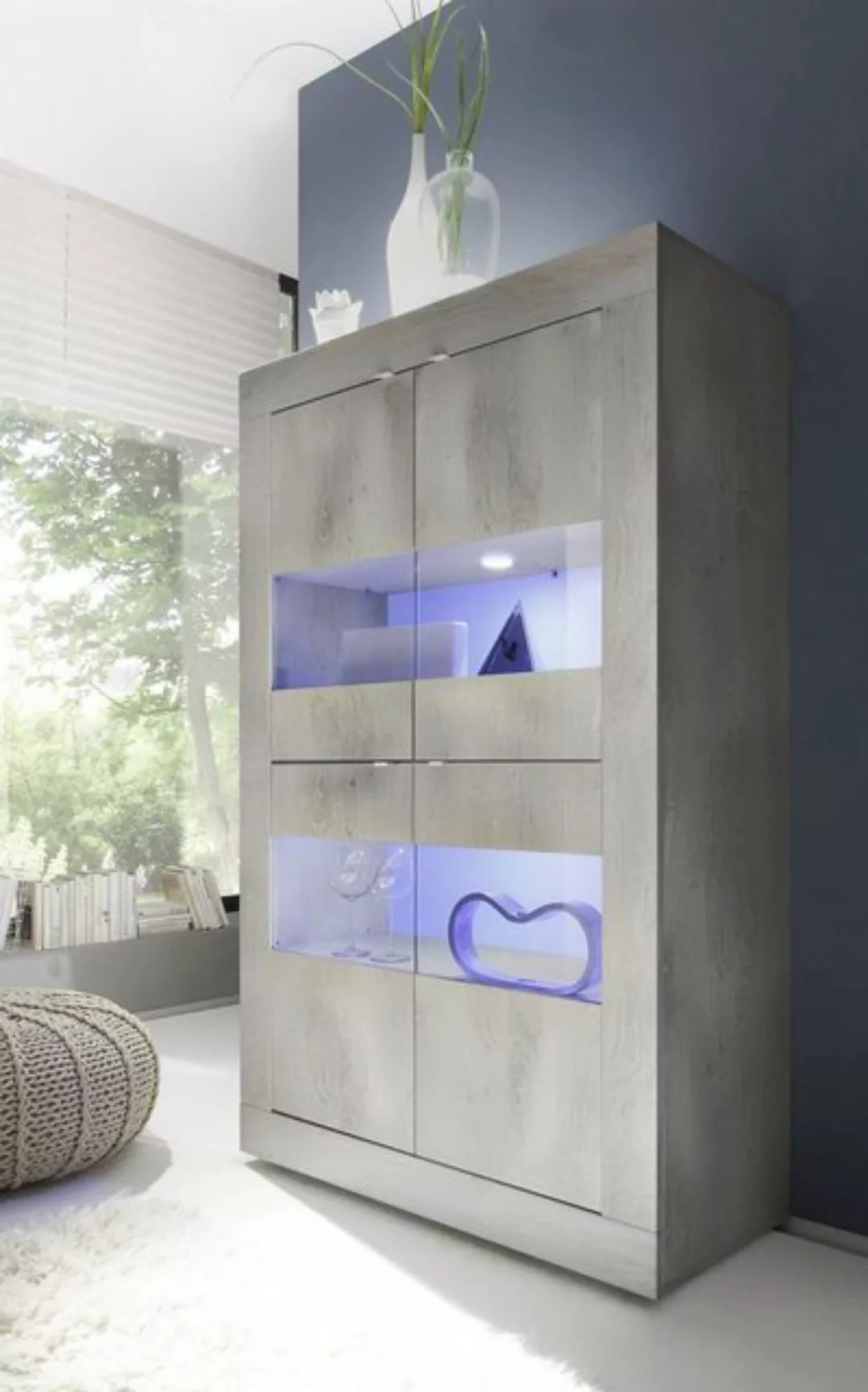 möbelando Vitrine Belinda (BxHxT: 102x162x43 cm) in Holzstruktur Pinie Weis günstig online kaufen