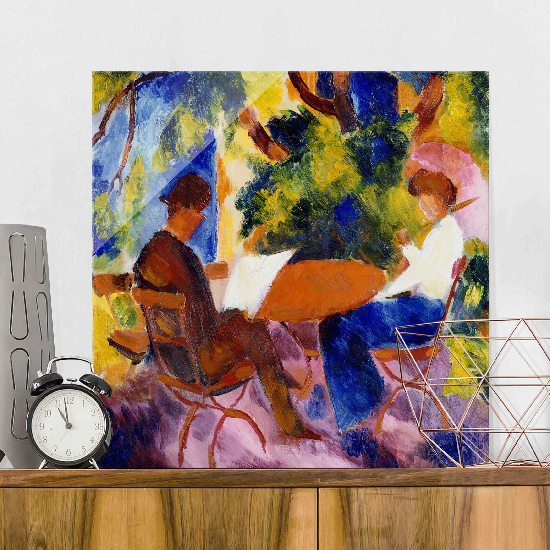 Glasbild Kunstdruck - Quadrat August Macke - Paar am Gartentisch günstig online kaufen