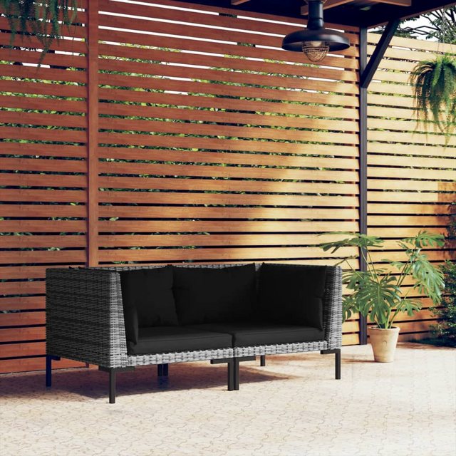 vidaXL Sofaelement Gartensofas 2 Stk. mit Kissen Halbrundes Poly Rattan (1 günstig online kaufen