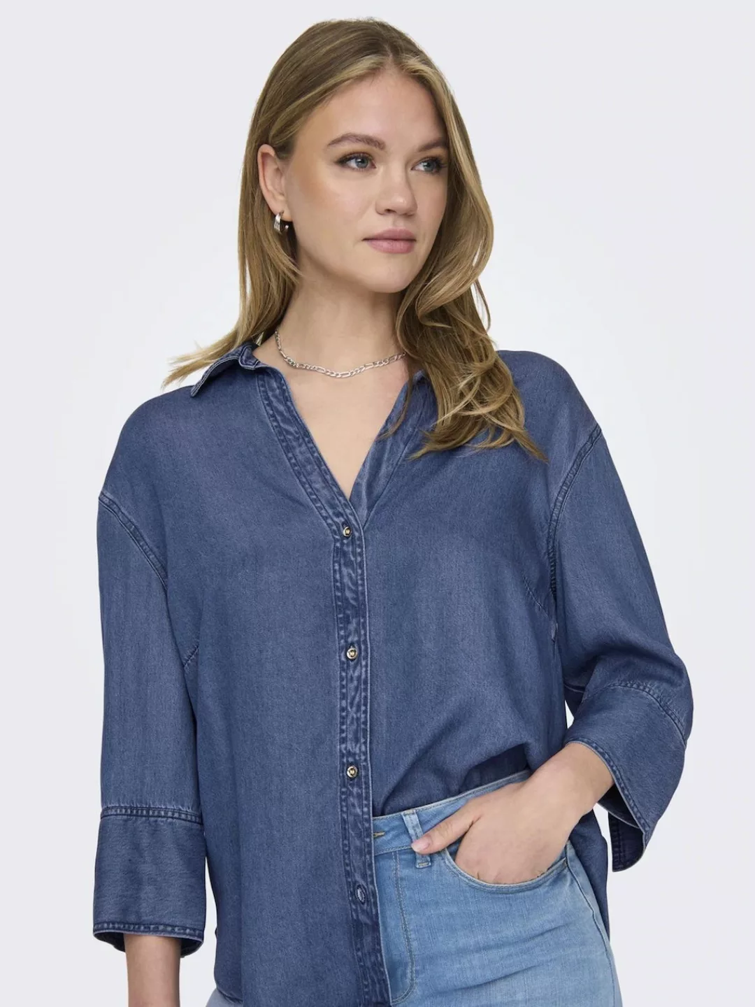 ONLY Jeansbluse ONLJOYCE 7/8 OVS DNM SHIRT QYT günstig online kaufen