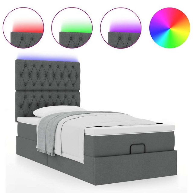 vidaXL Bett, Ottomane Bett mit Matratze & LEDs Dunkelgrau 80x200 cm Stoff günstig online kaufen