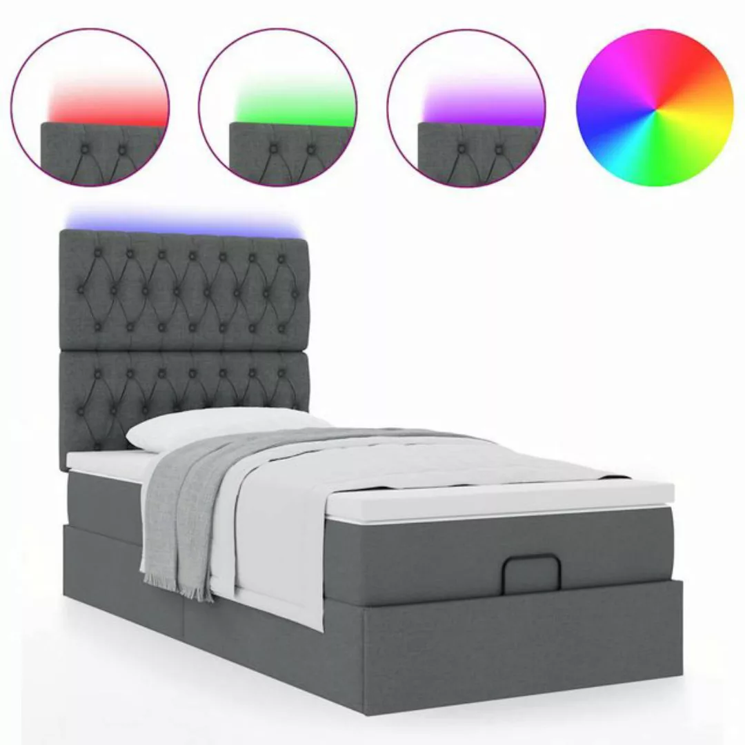 vidaXL Bett, Ottomane Bett mit Matratze & LEDs Dunkelgrau 80x200 cm Stoff günstig online kaufen