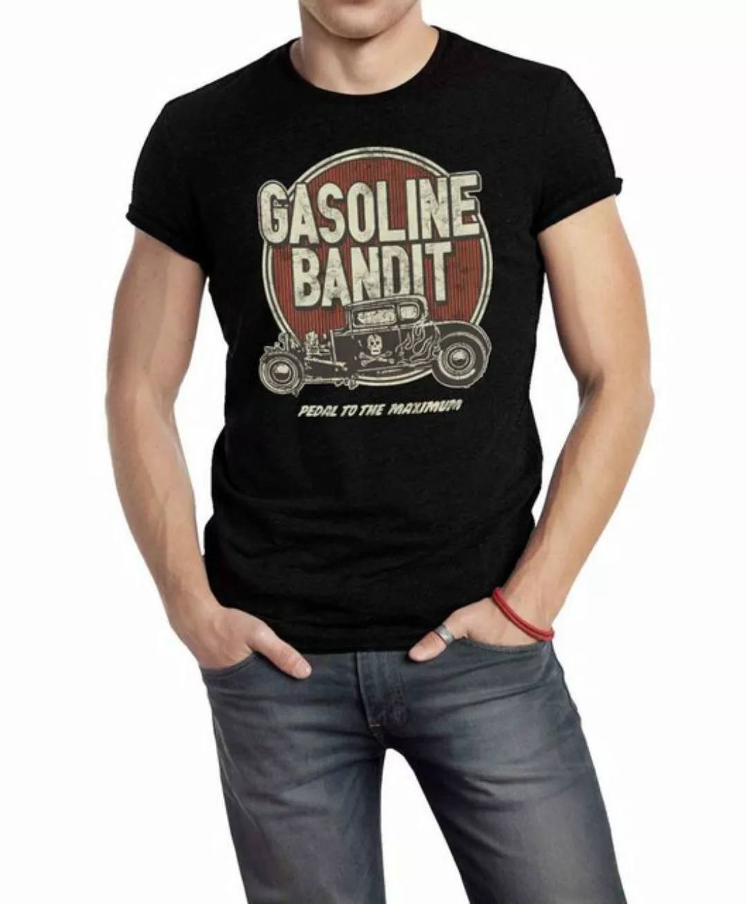 GASOLINE BANDIT® T-Shirt für Rockabilly Hot-Rod Racer Fans: Pedal to The Ma günstig online kaufen