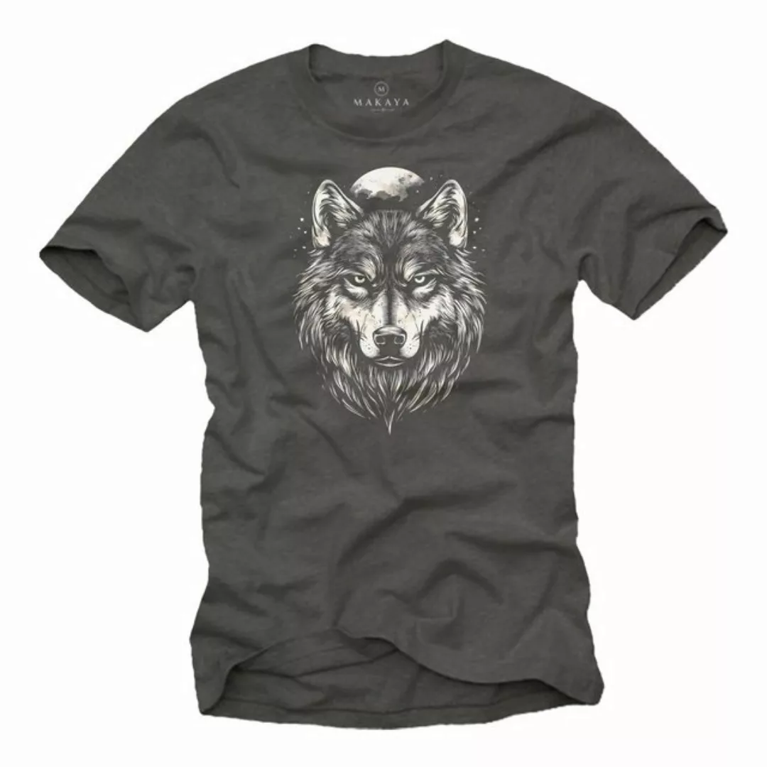 MAKAYA T-Shirt mit Wolfskopf Vintage Wolf Motiv für Männer Wikinger Mond Vi günstig online kaufen