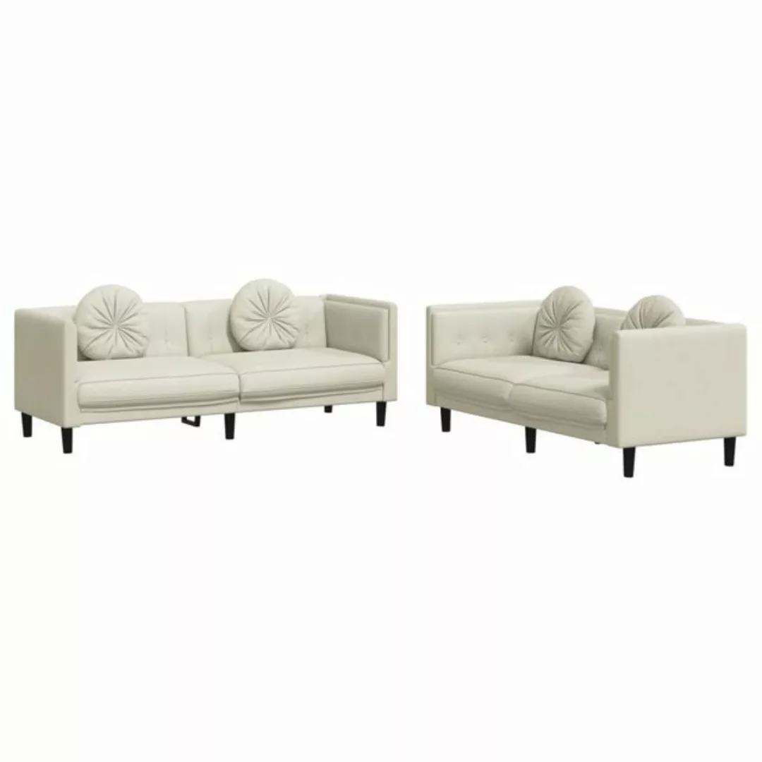 vidaXL Sofa, 2-tlg. Sofagarnitur mit Kissen Creme Samt günstig online kaufen