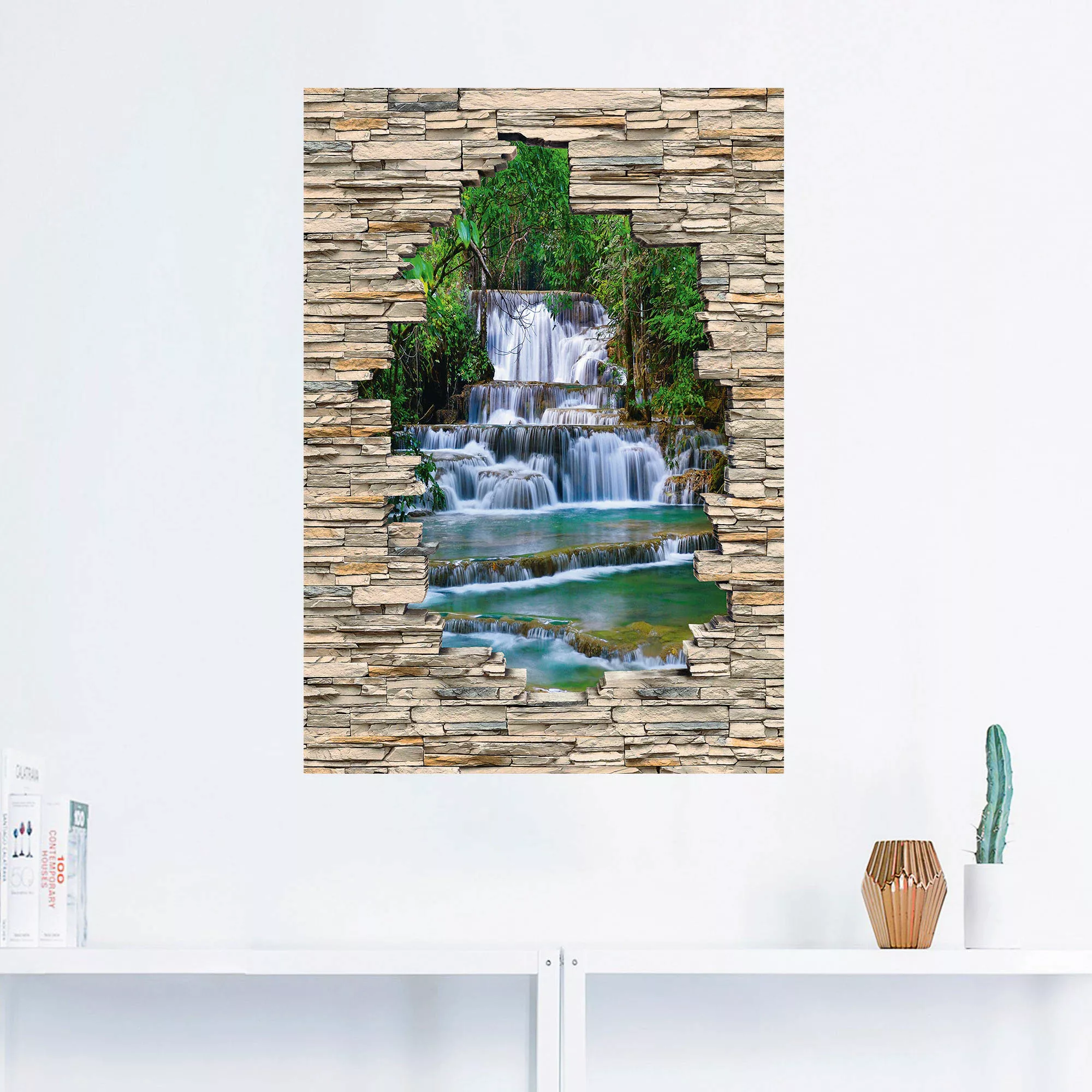 Artland Wandbild "Tiefen Wald Wasserfall Stein Mauer Blick", Wasserfallbild günstig online kaufen