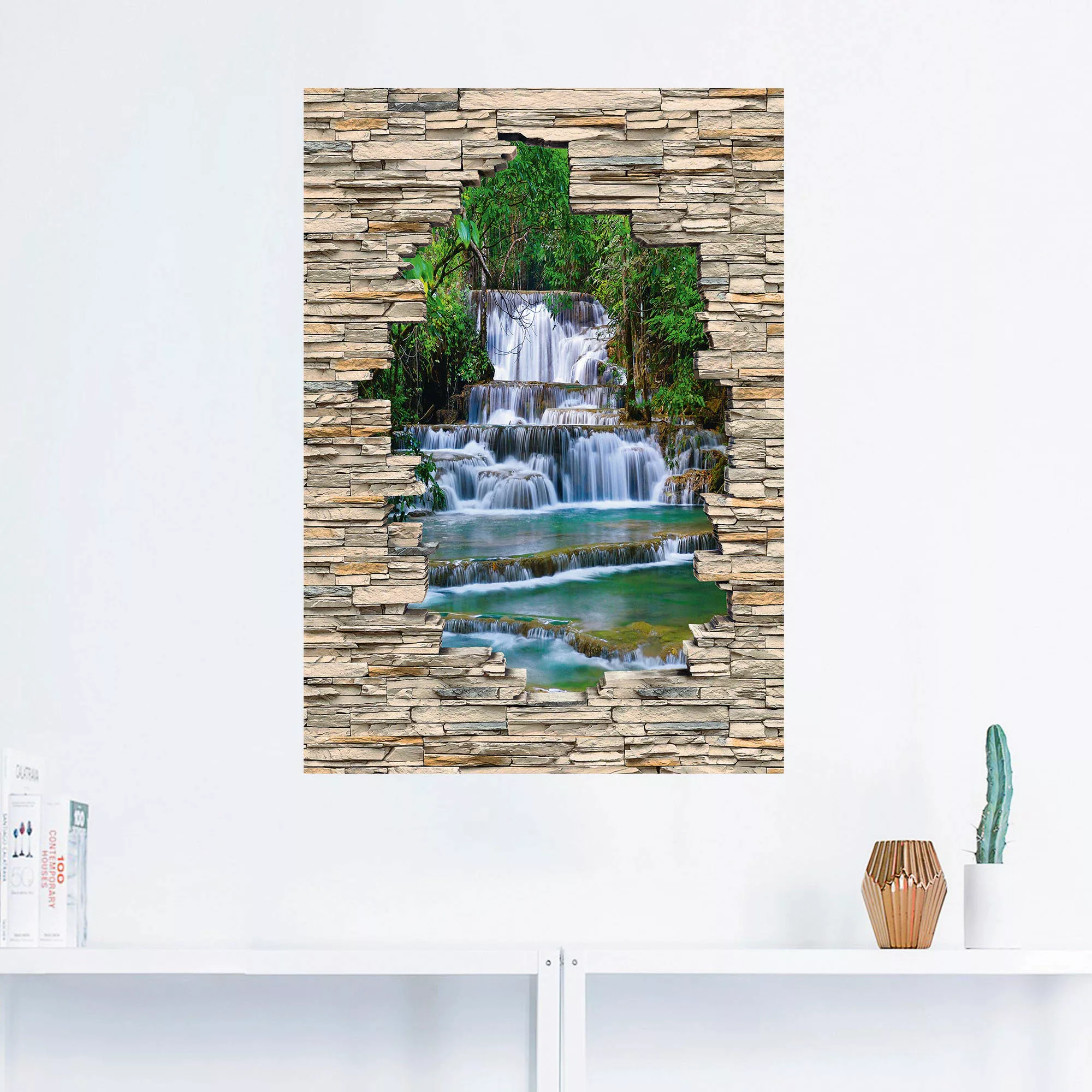 Artland Wandbild »Tiefen Wald Wasserfall Stein Mauer Blick«, Wasserfallbild günstig online kaufen