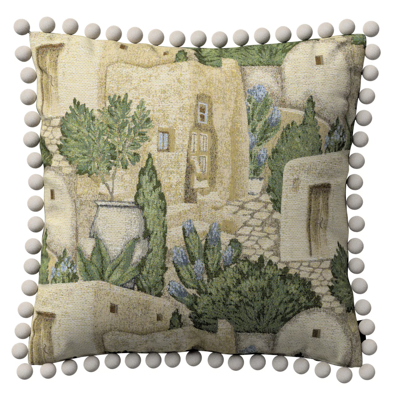 Kissenhülle Wera mit Bommeln, beige-grün, 45 x 45 cm, Intenso Premium (144- günstig online kaufen