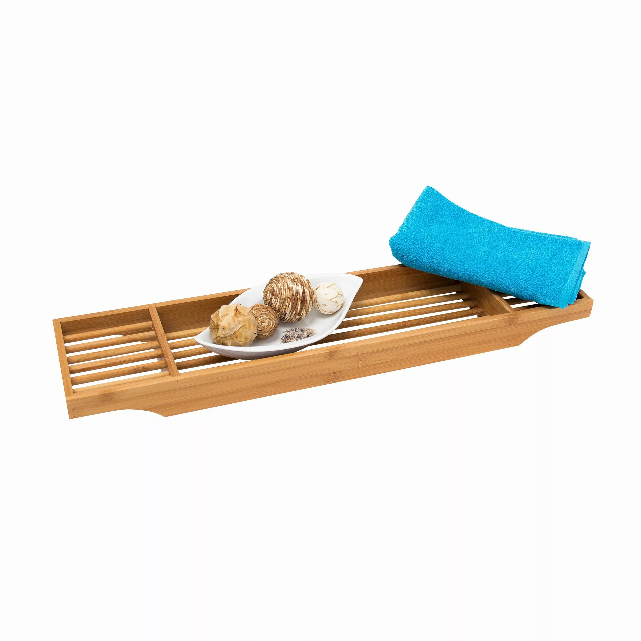 relaxdays Badewannenablage Bambus Badewannenablage mit 3 günstig online kaufen